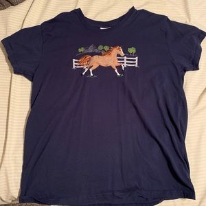 Pleasant Shade Dark Blue Horse Short Sleeved Shirt Size 1X